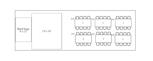 intimate tented Virginia wedding - sample floor plan - 48 guests - 20x30 tent - frame tent