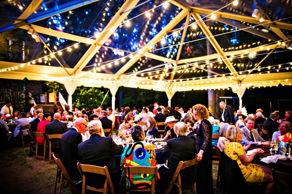clear top frame tent with string lighting - advice for your wedding lighting