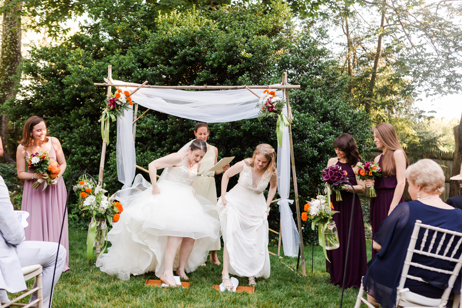 intimate virginia at home wedding - Jewish ceremony - chuppah - breaking the glass
