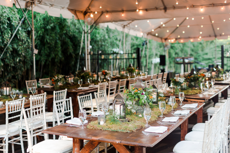 intimate tented Virginia wedding - farm tables - at home backyard 