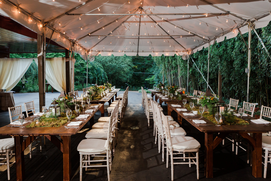 intimate tented Virginia wedding - farm tables - at home backyard
