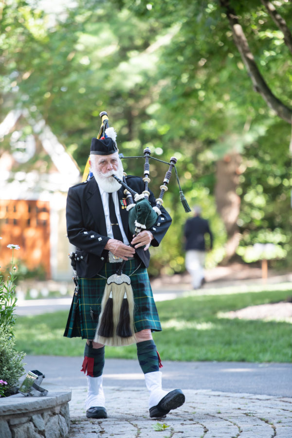At-Home Maryland wedding ceremony bagpiper