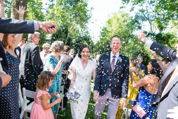 At-Home Maryland wedding ceremony recessional confetti