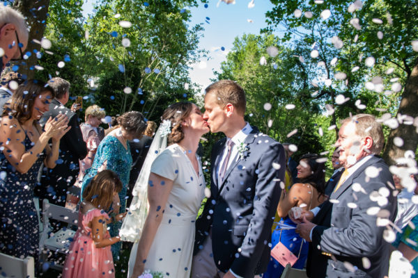 At-Home Maryland wedding ceremony recessional confetti