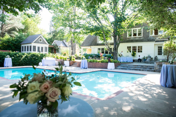 at home potomac maryland wedding reception by the pool