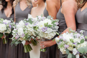 white and levender bride and bridesmaids' bouquets - Bellwether Events