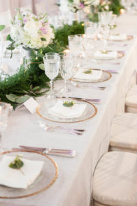 white and gold wedding dining table place settings - Bellwether Events