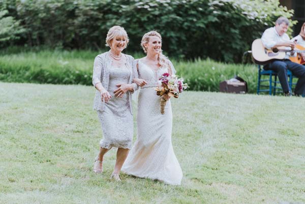 Virginia at-home wedding, ceremony, bridal entrance with her mom