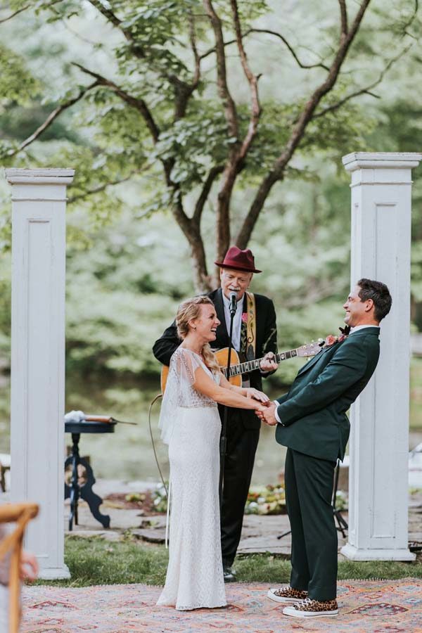 McLean Virginia backyard wedding ceremony - groom green tux