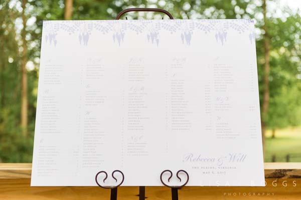 virginia wedding barn reception private estate backyard seating chart lavender wisteria