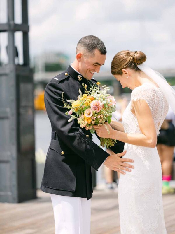 Washington DC wedding first look at The Wharf - military groom