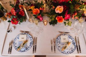 Virginia private estate wedding - tented at home - French Provençal farmer's market theme - head table mini baguette